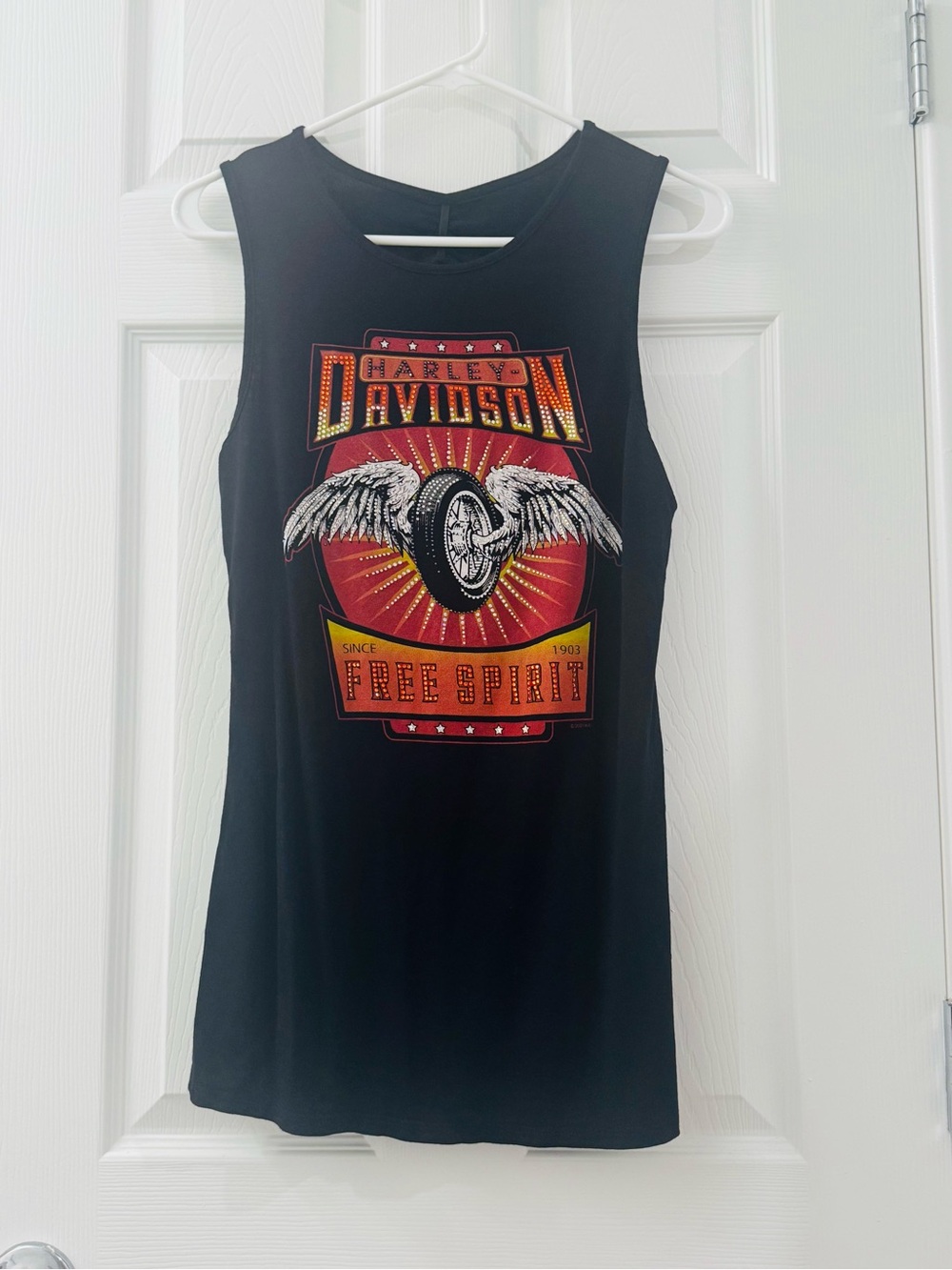 Harley Davidson Free Spirit Rhinestone Graphic Tank Top Black, Size Medium